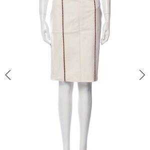 Elegant Celine Cream Skirt with Brown Leather Accents